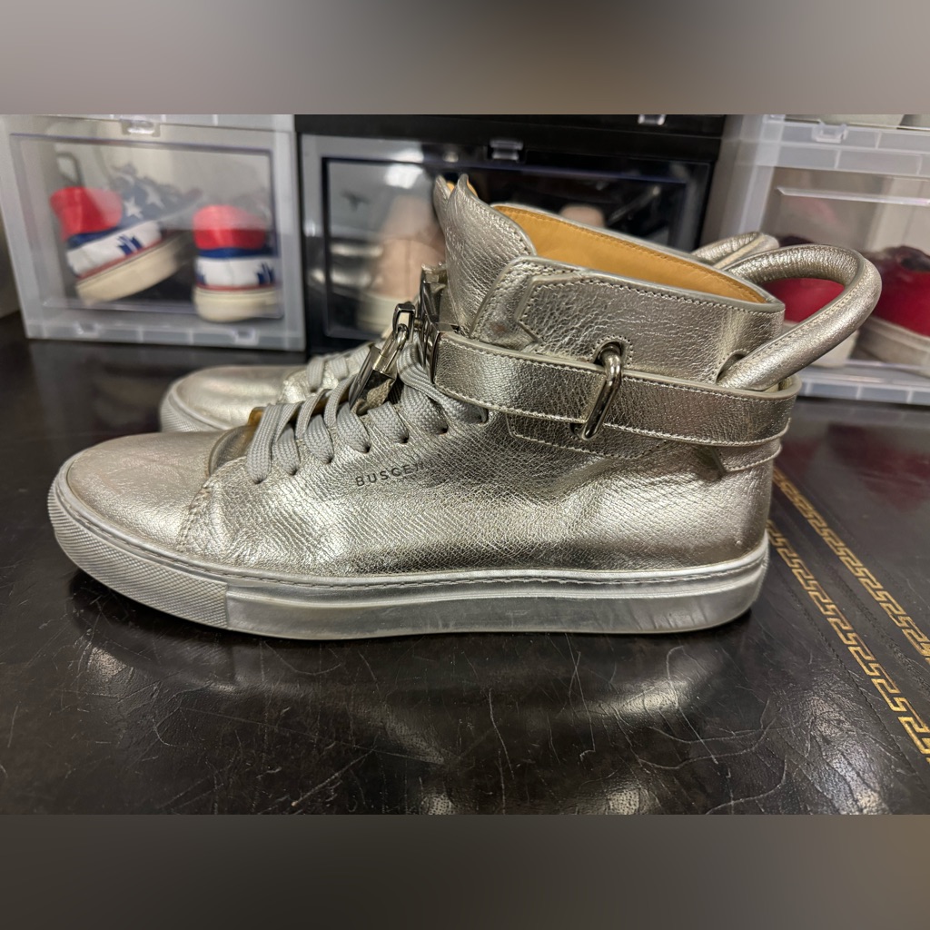 Buscemi High Top Shoes In Silver. Size 43.